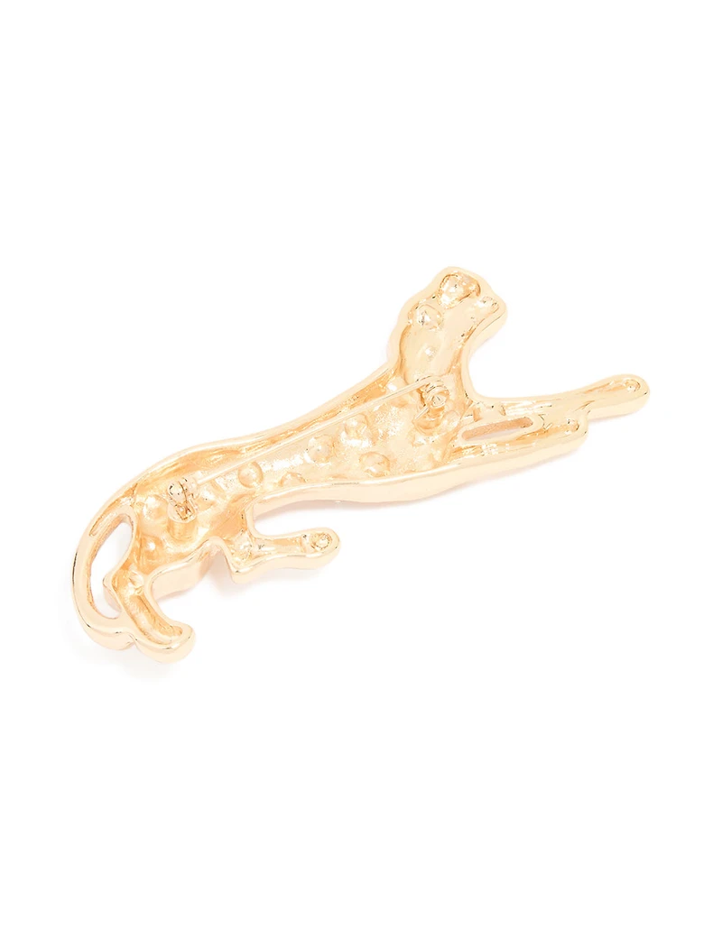 Gold Diamante Jaguar Brooch