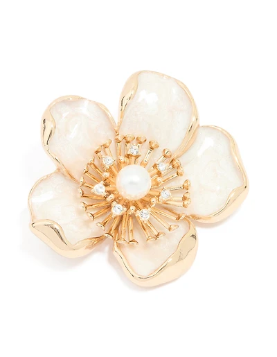 Gold Enamel Large Floral Brooch