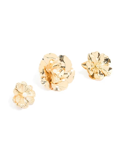 Broches florales dorées en paquet de 3