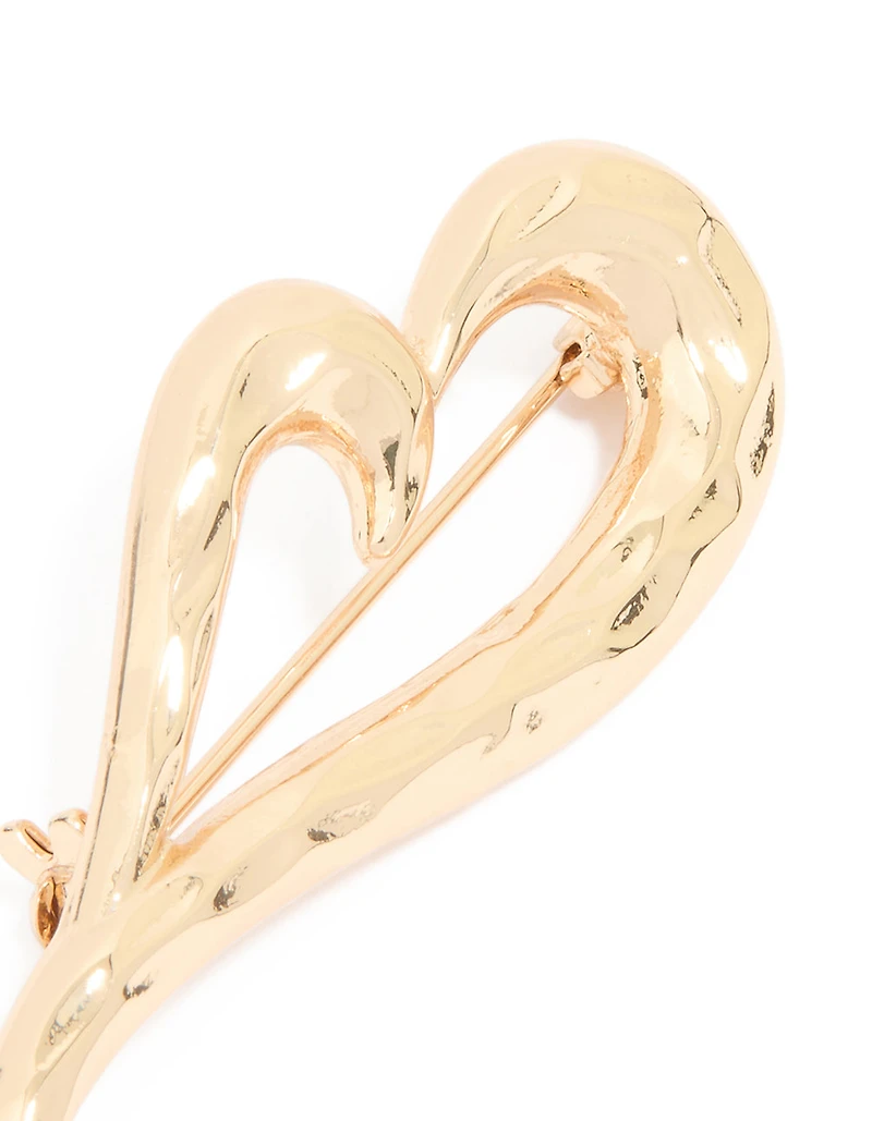 Gold Molten Mini Heart Brooch
