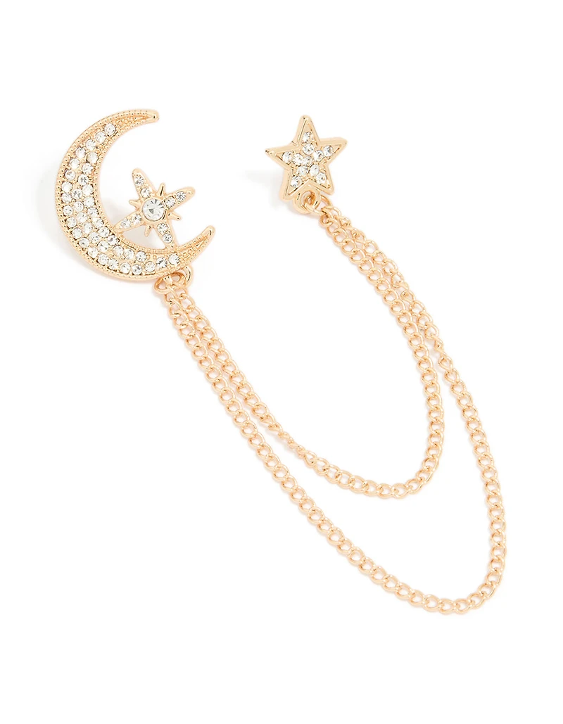 Gold Moon & Star Chain Brooches 2-Pack