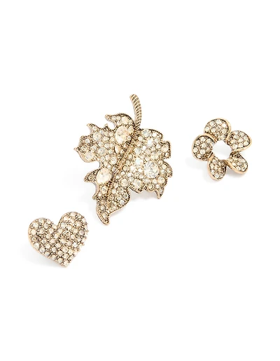 Broches à feuilles de diamants dorées usées en paquet de 3