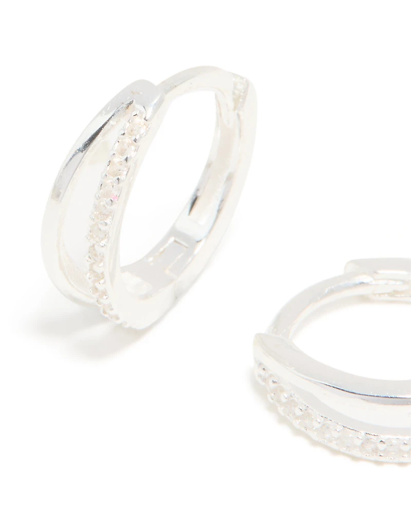 Sterling Silver Cubic Zirconia Double Hoop Earrings