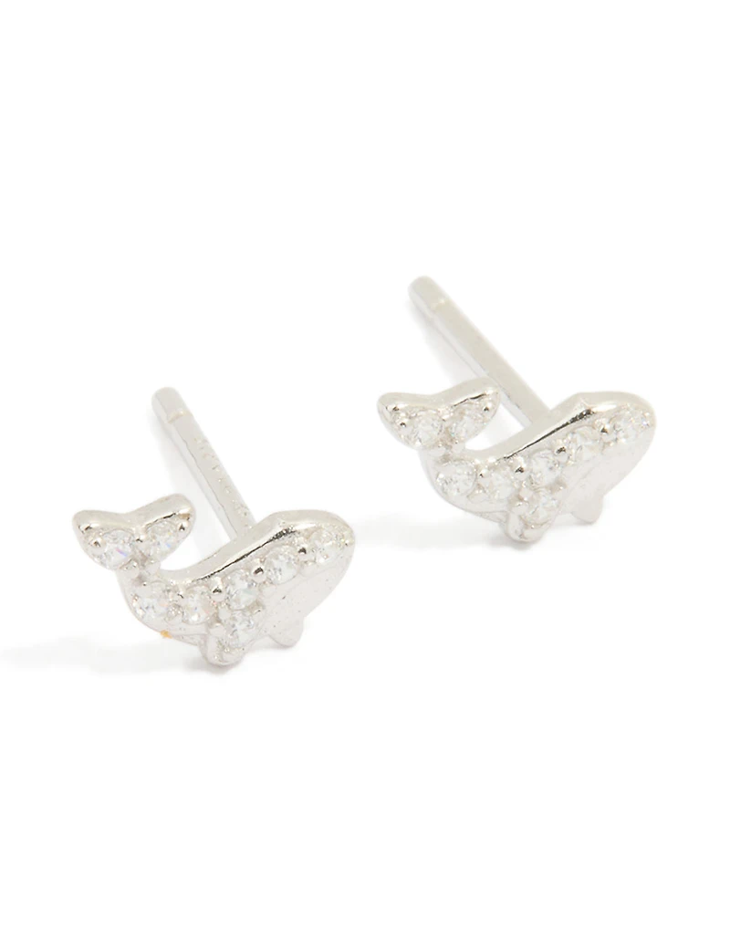 Sterling Silver Cubic Zirconia Whale Stud Earrings