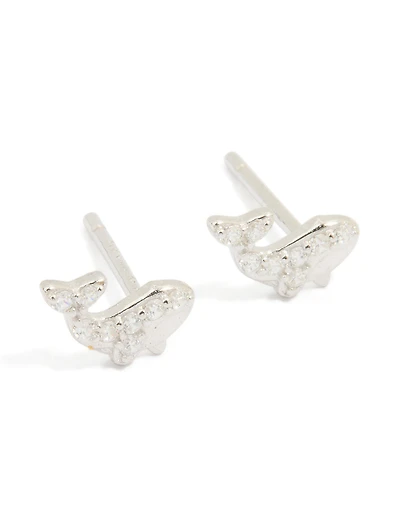 Sterling Silver Cubic Zirconia Whale Stud Earrings
