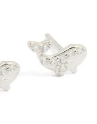 Sterling Silver Cubic Zirconia Whale Stud Earrings