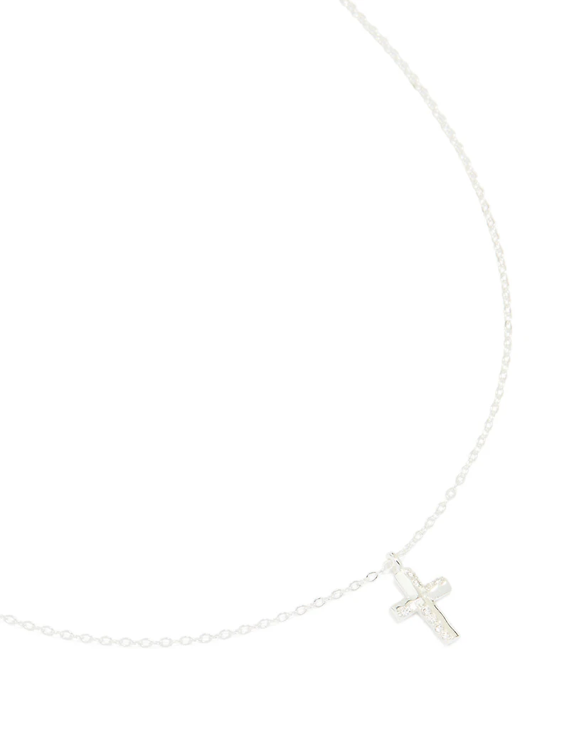 Sterling Silver Cubic Zirconia Cross Pendant Necklace