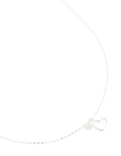 Sterling Silver Cubic Zirconia Double Heart Necklace