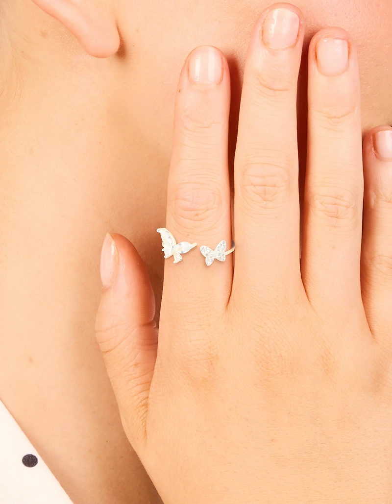 Sterling Silver Cubic Zirconia Adjustable Butterfly Ring