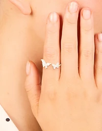 Sterling Silver Cubic Zirconia Adjustable Butterfly Ring