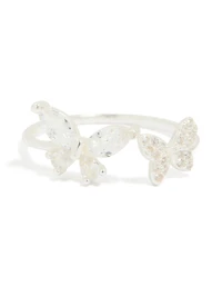 Sterling Silver Cubic Zirconia Adjustable Butterfly Ring