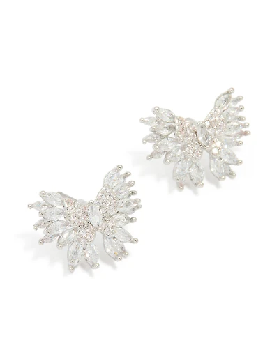 Silver Cubic Zirconia Bow Stud Earrings