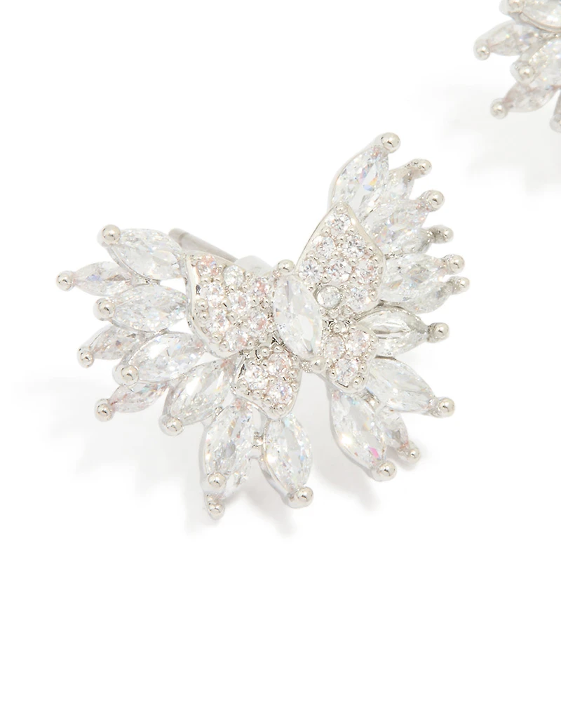Silver Cubic Zirconia Bow Stud Earrings