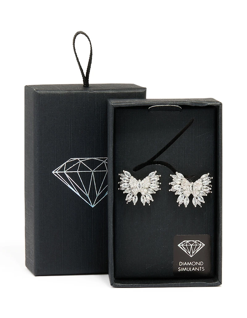 Silver Cubic Zirconia Bow Stud Earrings