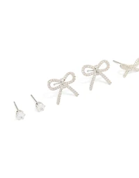 Silver Bow & Classic Stud Earrings 3-Pack