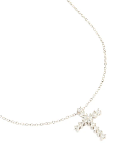 Silver Diamante Cross Necklace