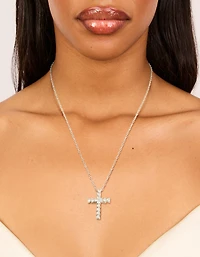 Silver Diamante Cross Necklace