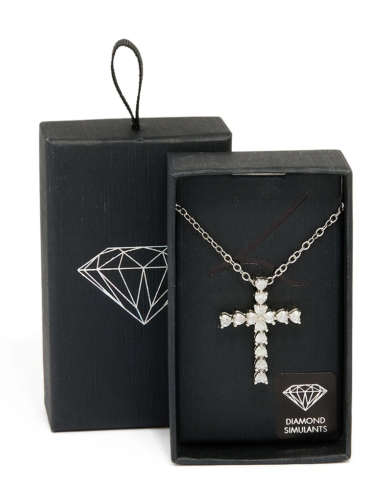 Silver Diamante Cross Necklace