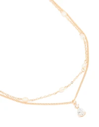 Gold Plated Freshwater Pearl & Diamante Layered Necklace