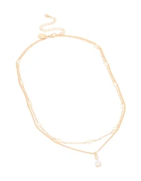 Gold Plated Freshwater Pearl & Diamante Layered Necklace