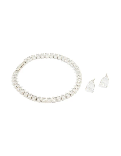 Ensemble de boucles d’oreilles en zircone cubique en argent et bracelet de tennis