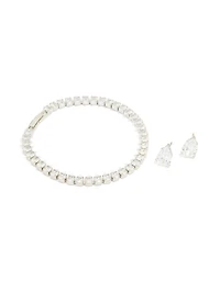 Silver Cubic Zirconia Earrings & Tennis Bracelet Set