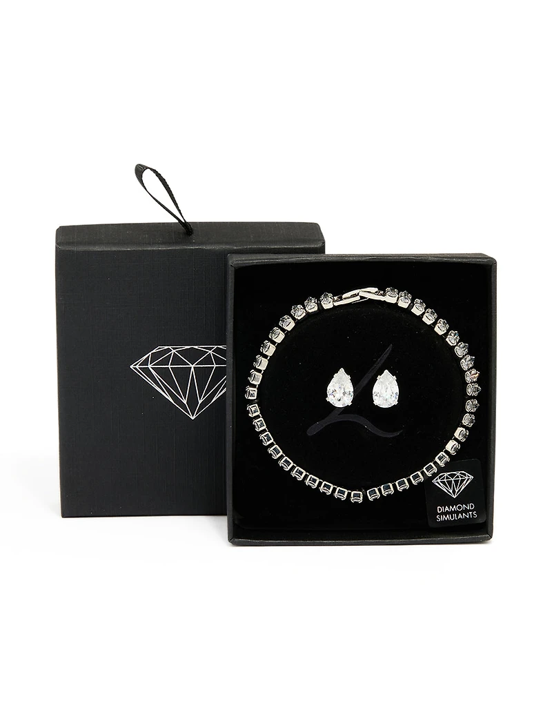 Silver Cubic Zirconia Earrings & Tennis Bracelet Set