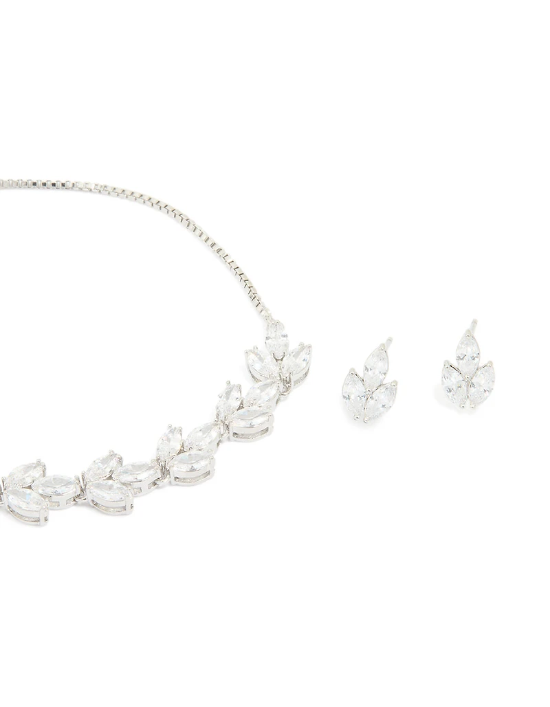 Silver Diamante Vine Toggle Bracelet & Earrings Set