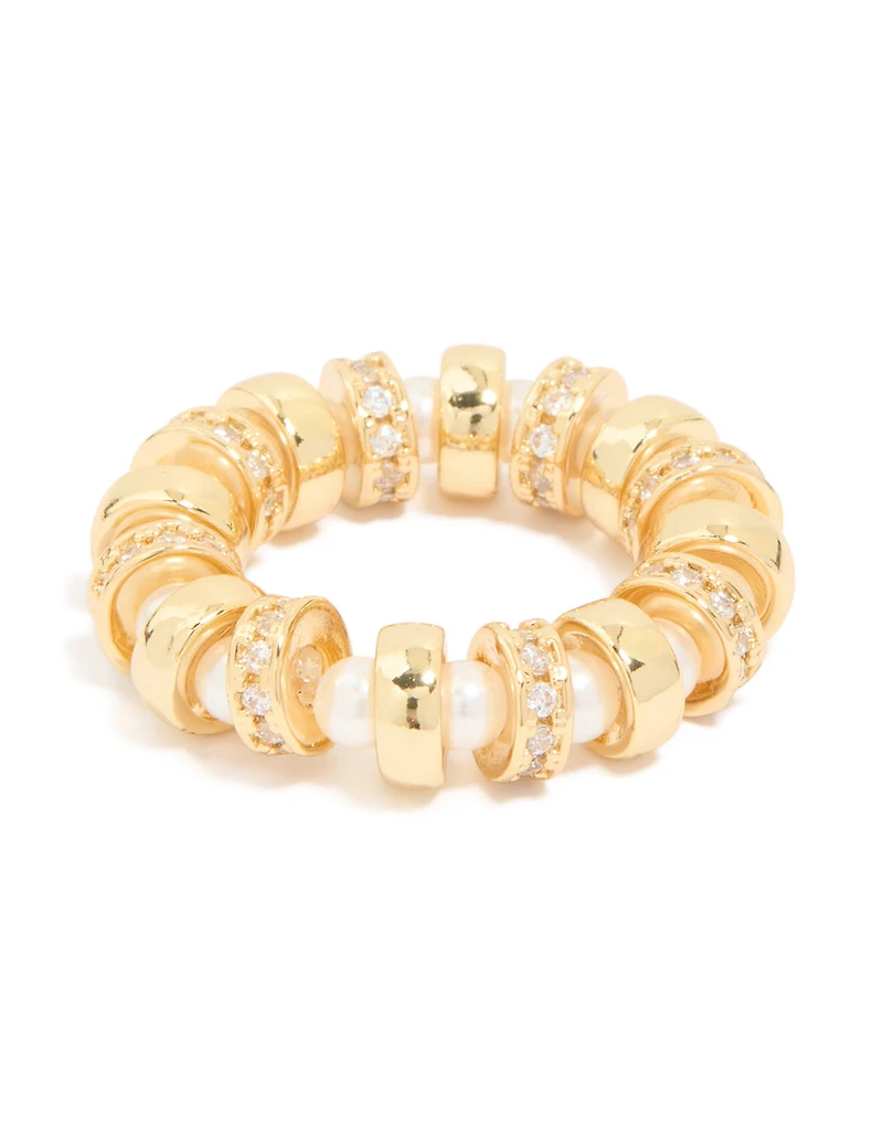 Gold Plated Cubic Zirconia Pearl Loop Ring