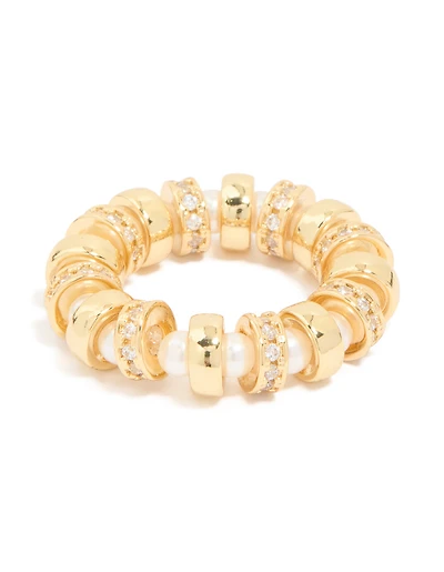 Gold Plated Cubic Zirconia Pearl Loop Ring