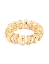 Gold Plated Cubic Zirconia Pearl Loop Ring