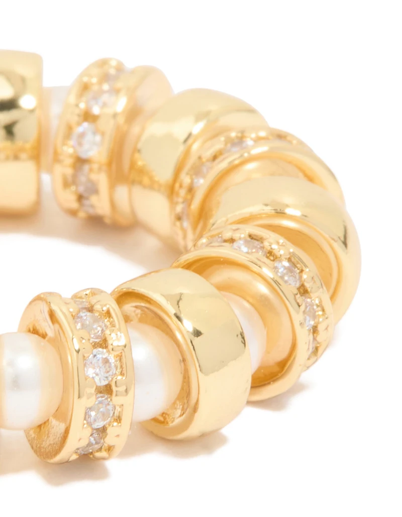 Gold Plated Cubic Zirconia Pearl Loop Ring