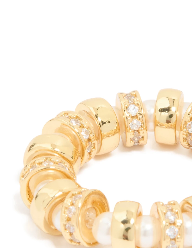 Anneau en boucle en perle en zircone cubique plaqué or