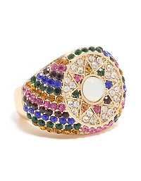 Bague étoile épaisse en diamants arc-en-ciel dorée