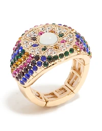 Bague étoile épaisse en diamants arc-en-ciel dorée
