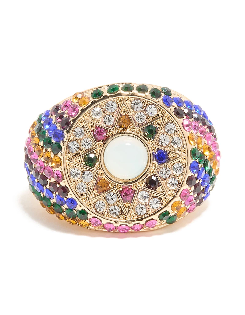 Bague étoile épaisse en diamants arc-en-ciel dorée