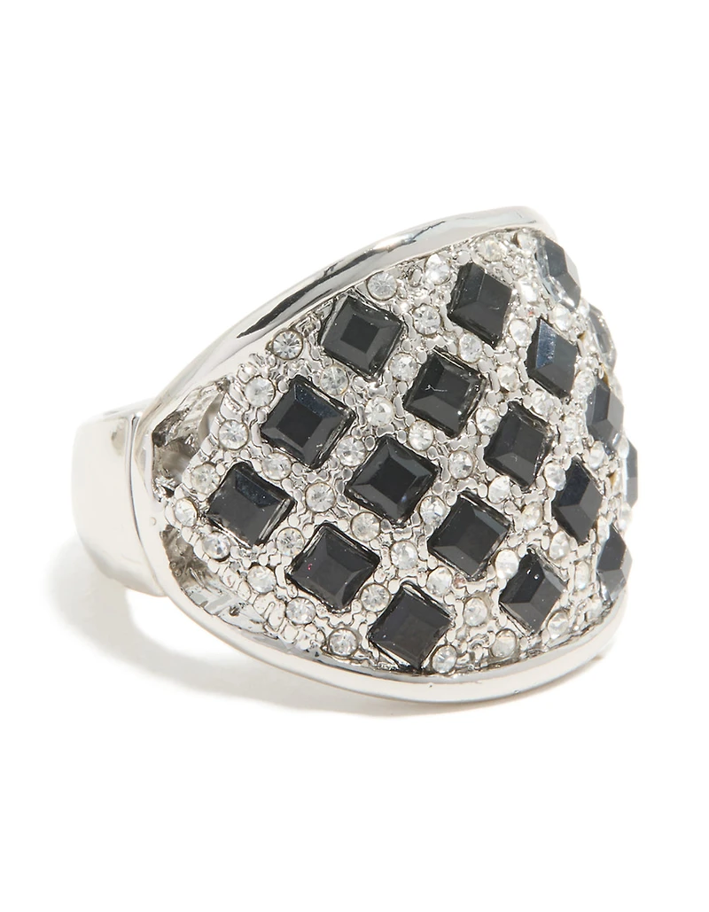 Silver Mini Black Triangles Ring