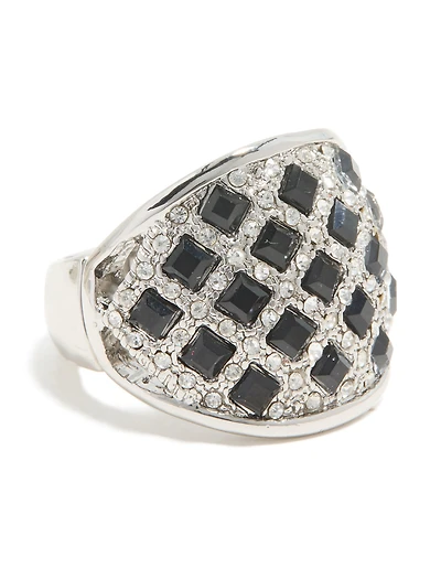 Silver Mini Black Triangles Ring