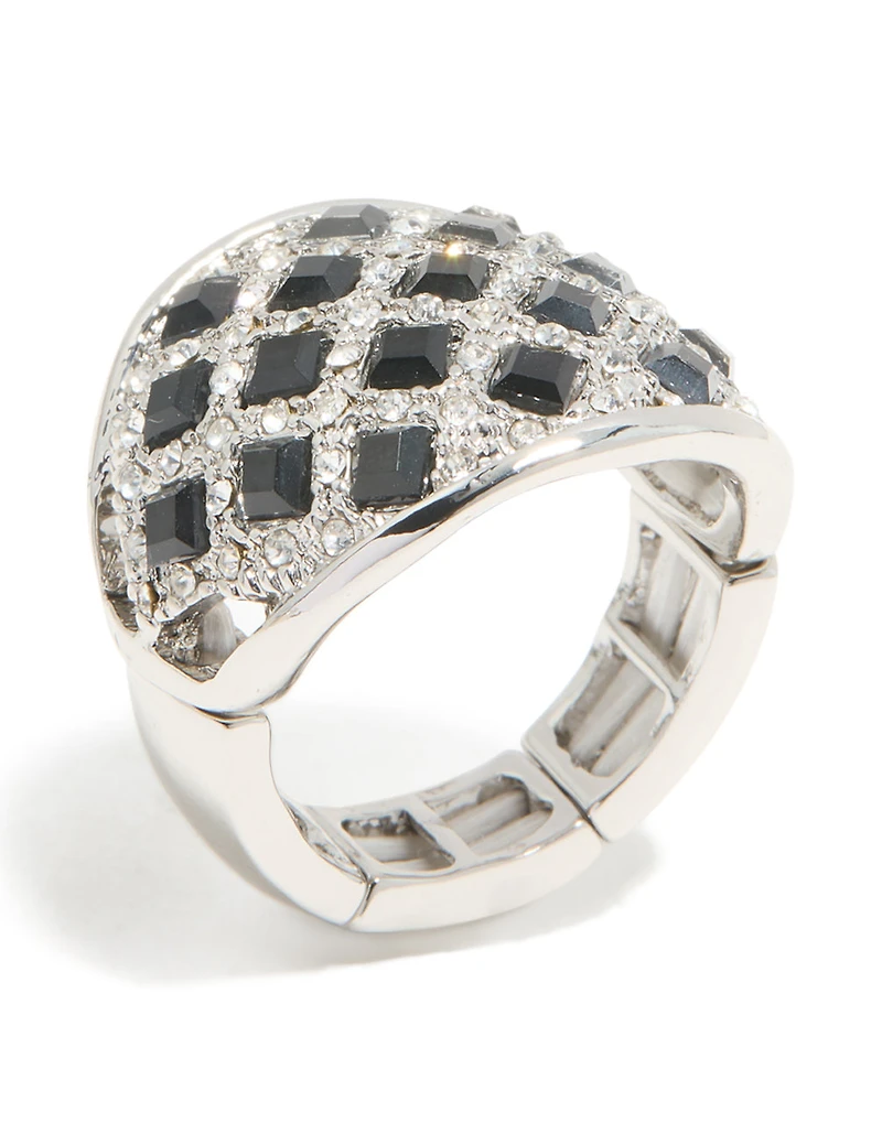 Silver Mini Black Triangles Ring