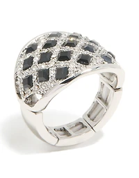 Silver Mini Black Triangles Ring