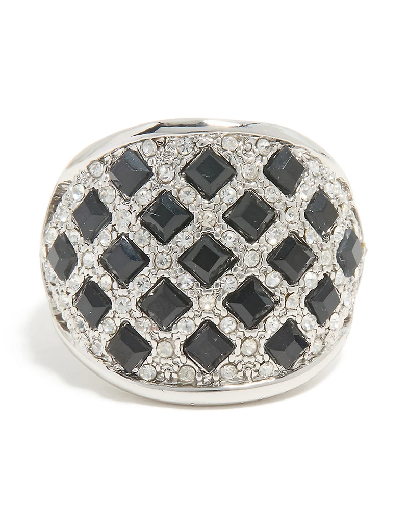 Bague en miniature noire argentée en triangles