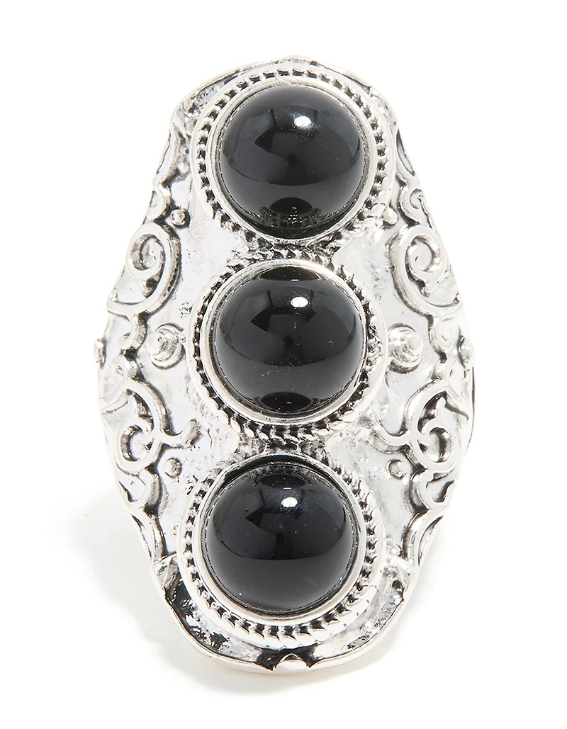 Silver Black Circle Trio Ring