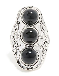 Silver Black Circle Trio Ring