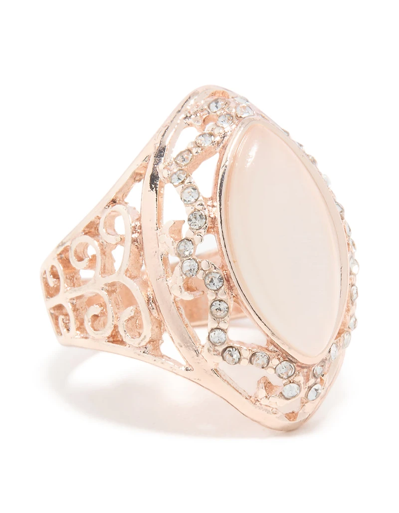 Bague ovale en strass rose or