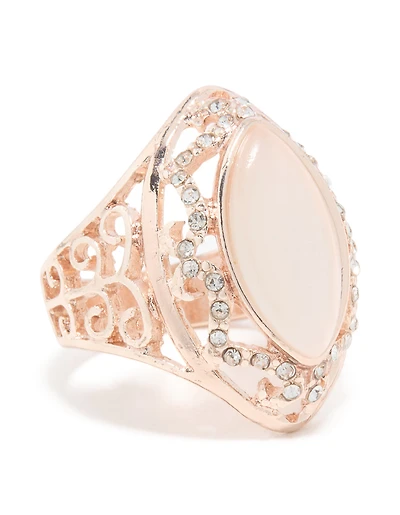 Bague ovale en strass rose or
