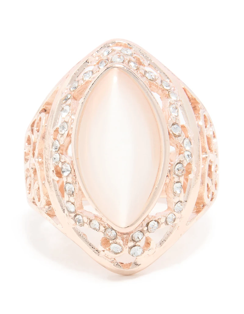 Bague ovale en strass rose or