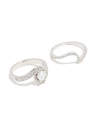 Silver Cubic Zirconia Puzzle Stacking Rings 2-Pack