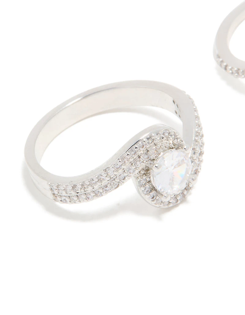 Silver Cubic Zirconia Puzzle Stacking Rings 2-Pack