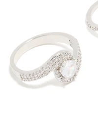 Silver Cubic Zirconia Puzzle Stacking Rings 2-Pack