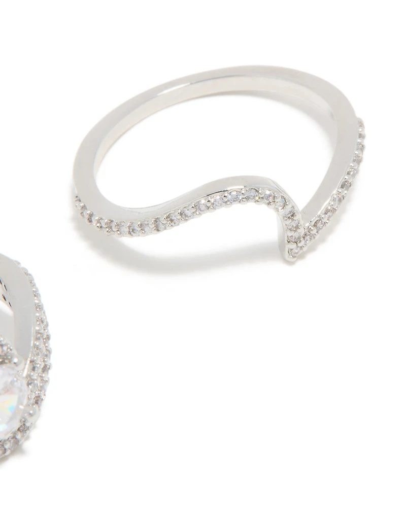 Silver Cubic Zirconia Puzzle Stacking Rings 2-Pack